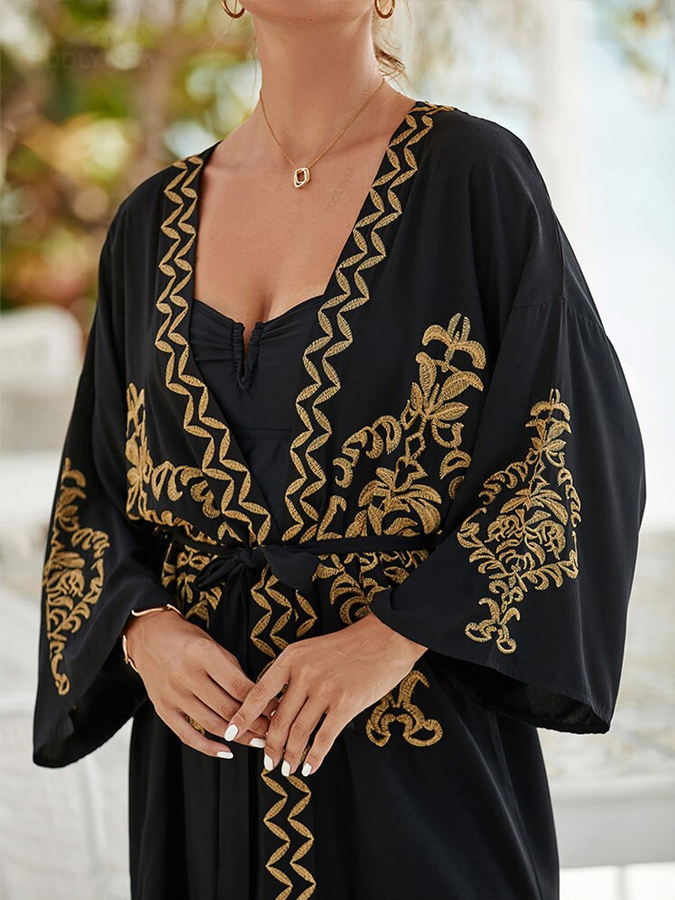 Vintage Ethnic Pattern One Piece Swimsuit And Cover up