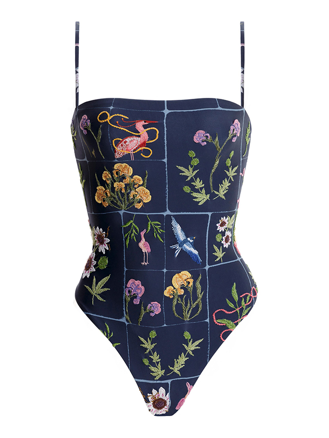 Simple Embroidered Print One-Piece Swimsuit