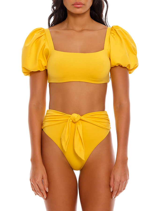 Solid Color Puff Sleeve Fashion Bikini Swimsuit