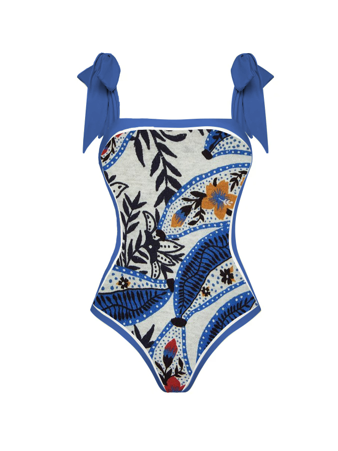 Vintage Floral Print One Piece Swimsuit And Cover Up
