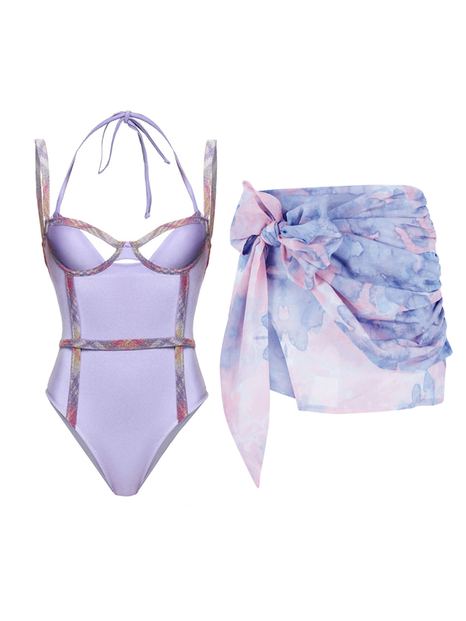 Vintage Patchwork One-Piece Swimsuit And Cover Up
