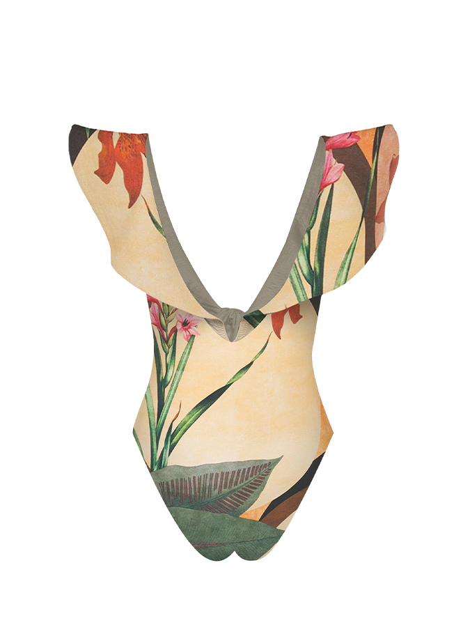 V Neck Ruffled One-Piece Swimsuit