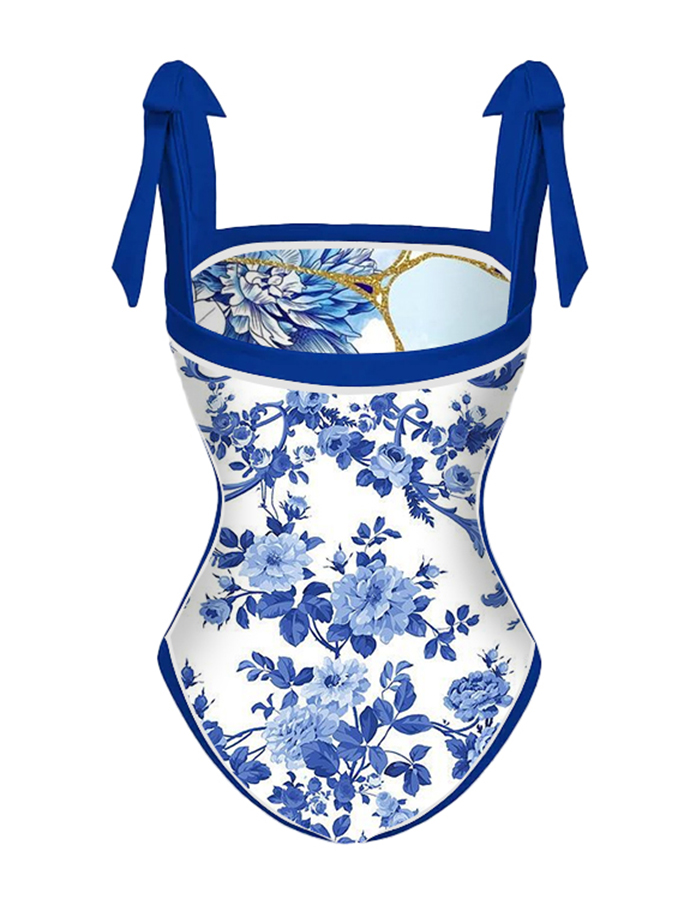 Reversible Colorblock Print One-Piece Swimsuit and Cover-up