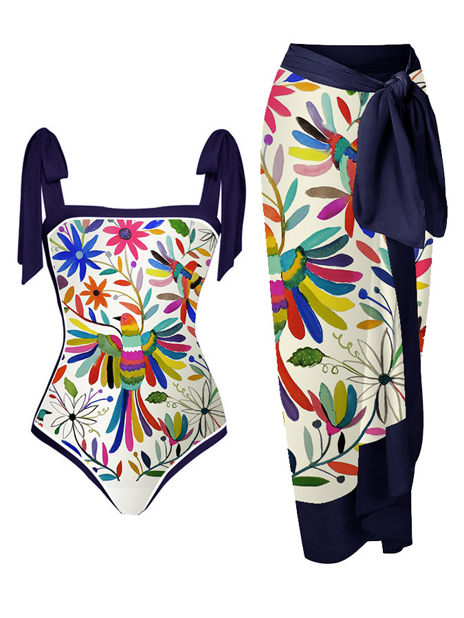 Fashion Print One Piece Swimsuit Set