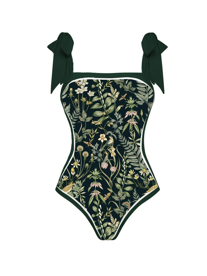 Vintage Floral Print One Piece Swimsuit And Cover up