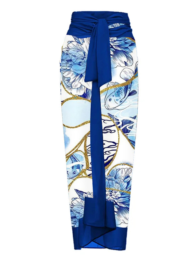 Reversible Colorblock Print One-Piece Swimsuit and Cover-up