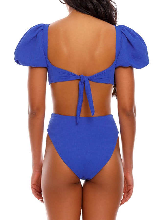 Solid Color Puff Sleeve Fashion Bikini Swimsuit