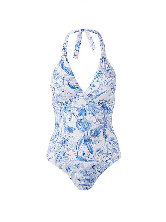 Fashion Blue Print One Piece Swimsuit