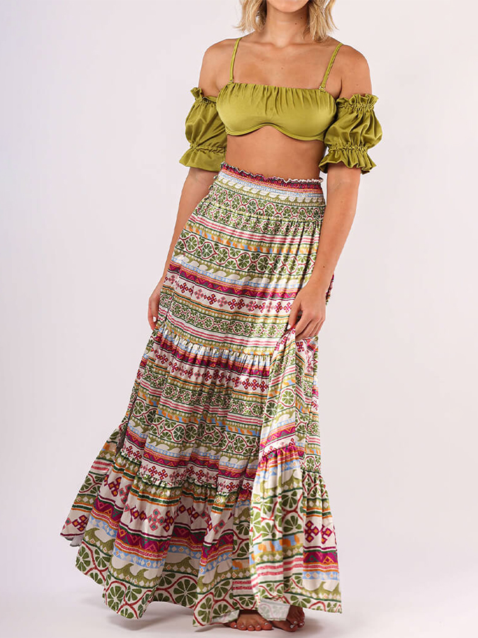 Plain Camisole Bikini One Piece And Ethnic Print Cover Up