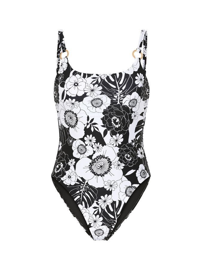 Vintage Floral Print One-Piece Swimsuit And Cover Up