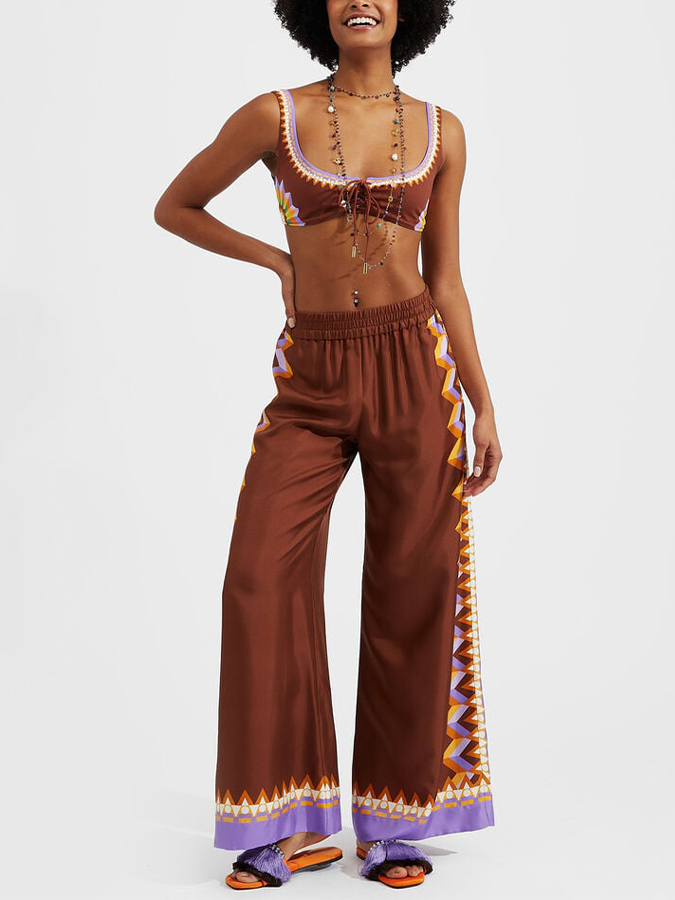 Retro Geometric Colorblock Print Bikini and Cover Up