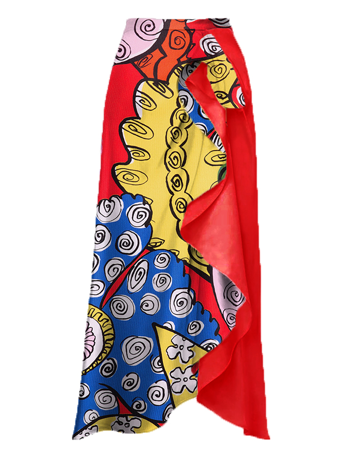 Floral Print One Piece Swimsuit and Skirt