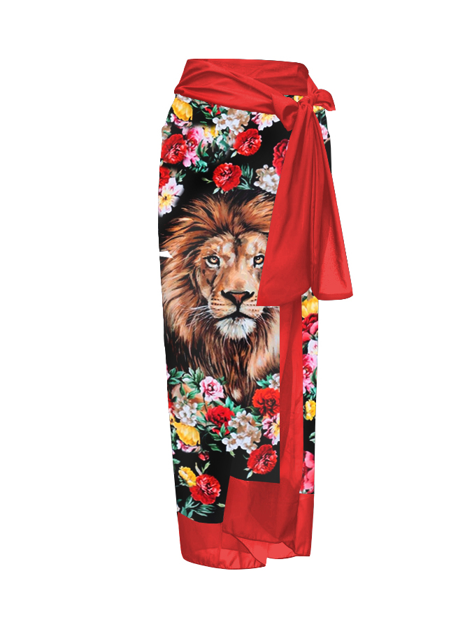 Lion Rose Print One Piece And Cover Up
