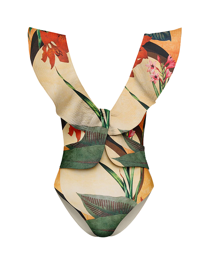 V Neck Ruffled One-Piece Swimsuit