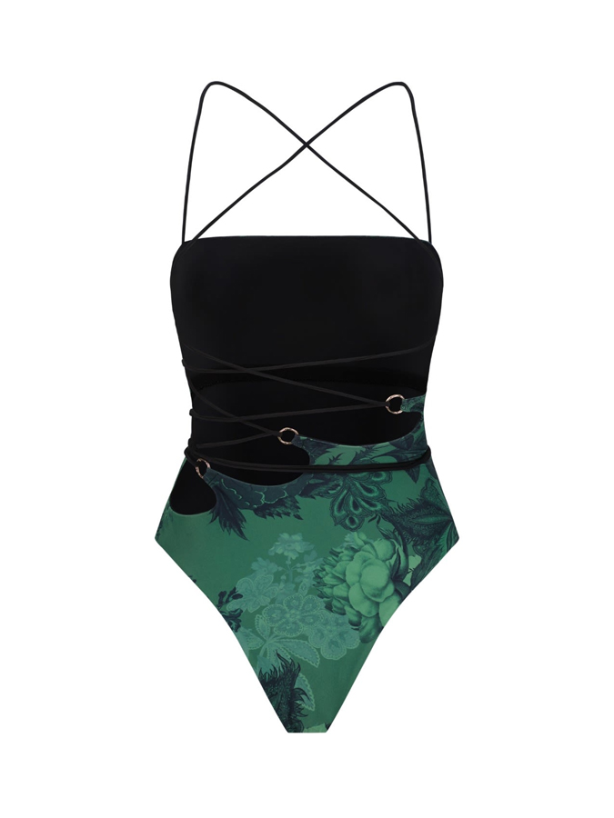 Vintage Floral Print One Piece Swimsuit And Cover Up