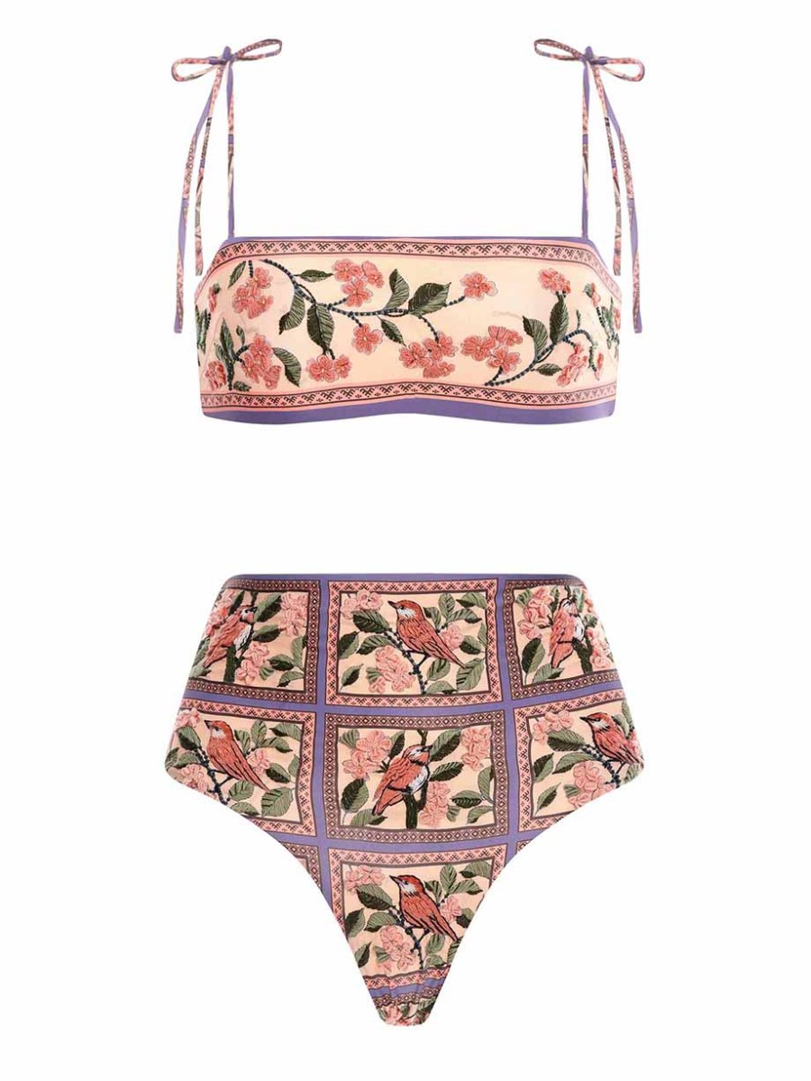 Fashion Flower Embroidered Bikini Set