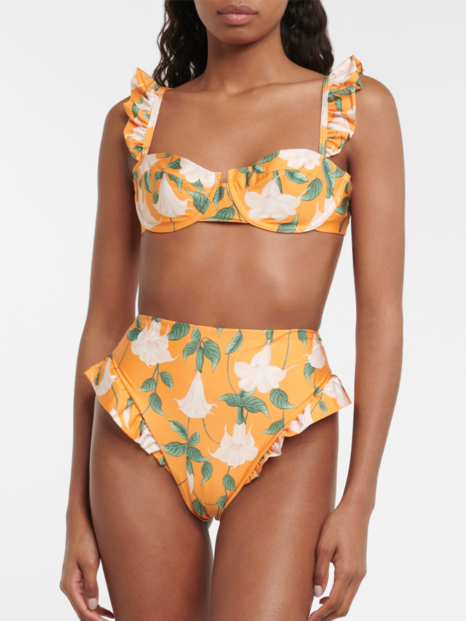 Floral Print Ruffle Casual Bikini And Cover up
