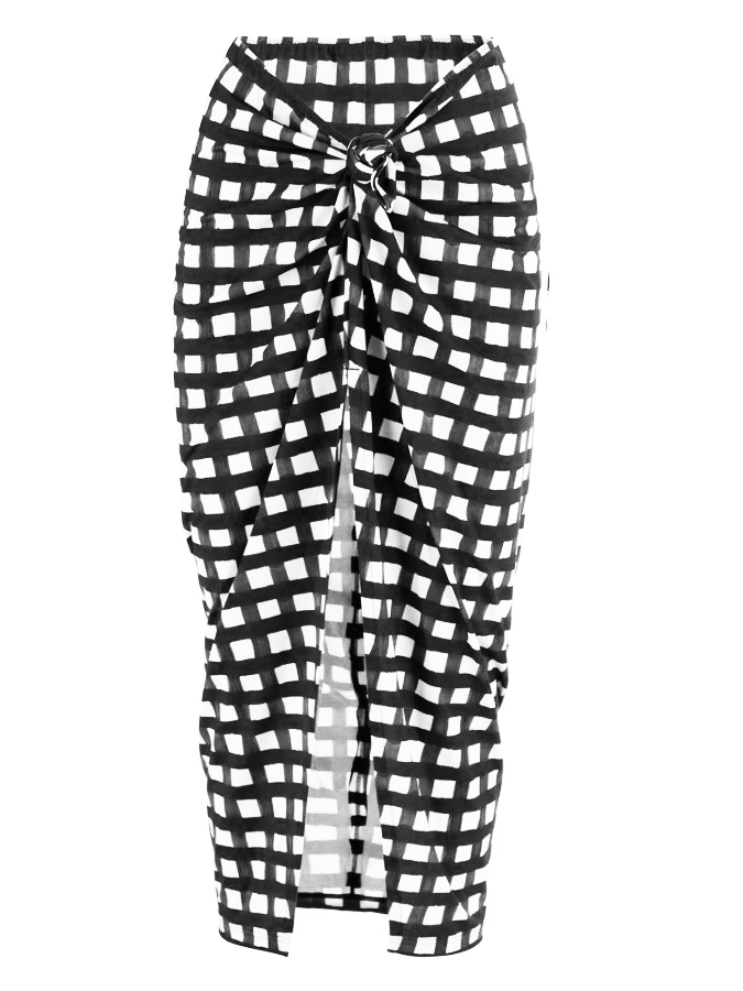 Black and White Check Print Bikini and Cover Up