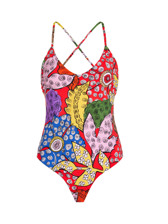 Floral Print One Piece Swimsuit and Skirt