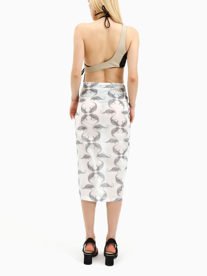 Sexy Beige Black Color Block Bikini And Print Cover Up