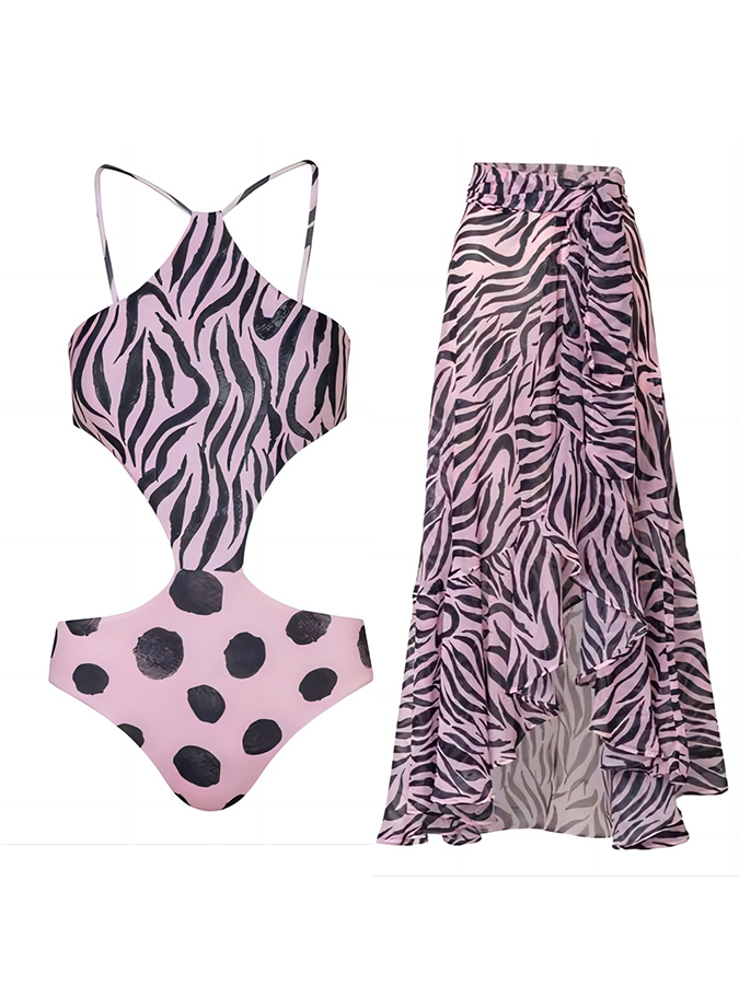 Zebra print one piece swimsuits and skirts