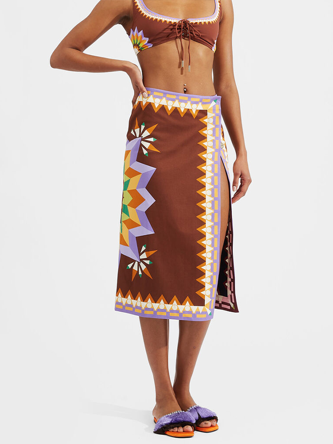Retro Geometric Colorblock Print Bikini and Cover Up