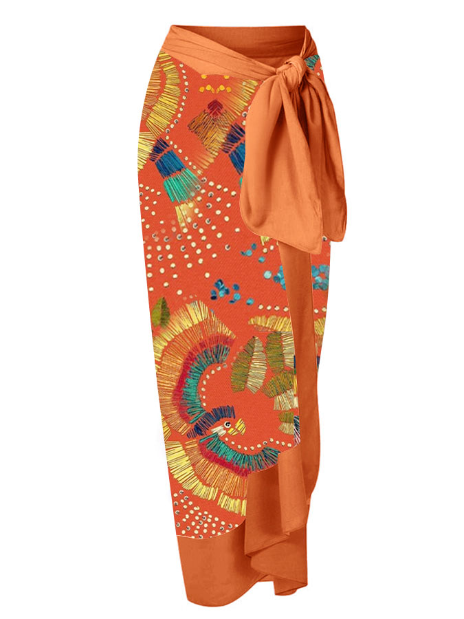 Deep V Print One Piece Swimsuit Set