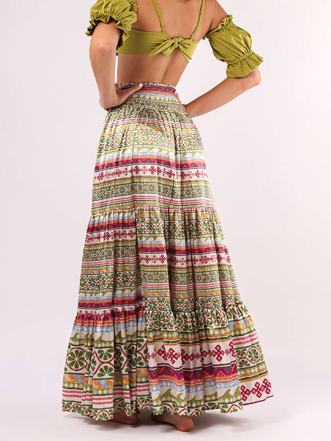Plain Camisole Bikini One Piece And Ethnic Print Cover Up