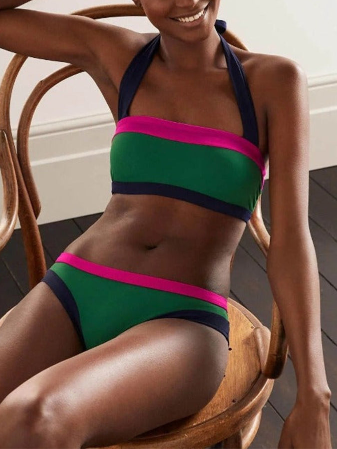 Fashion Colorblock Print Bikini and Cover Up