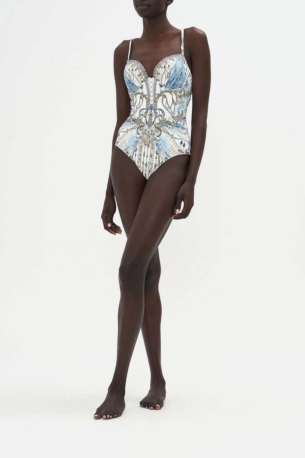 Vintage Court Geometric Feather Print One Piece Swimsuit And Cover up