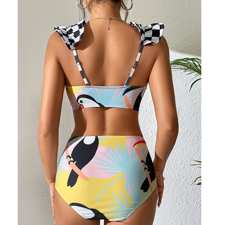 Black and White Check Print Bikini and Cover Up