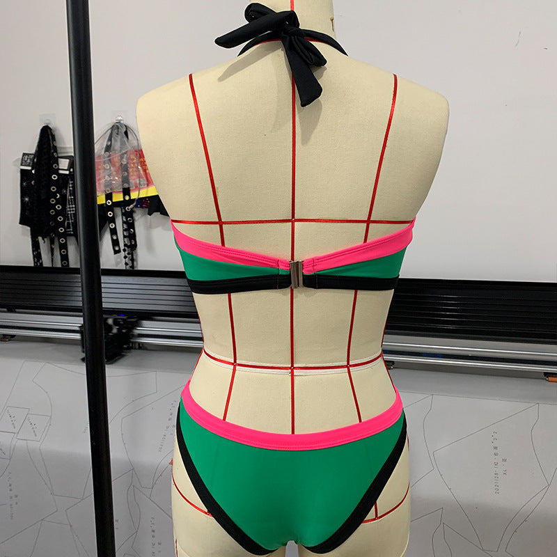 Halter Color Block Bikini Swimsuit