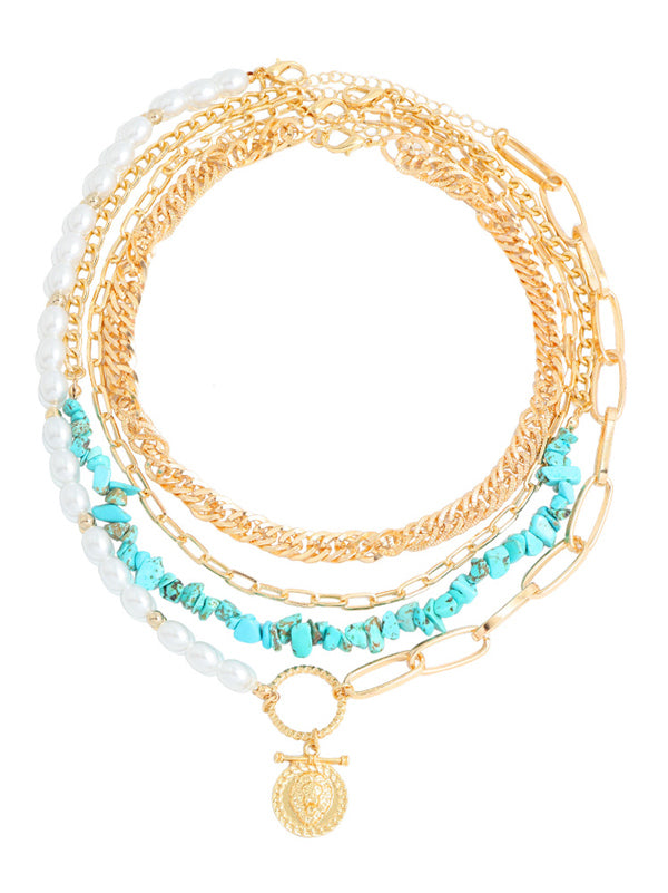 Bohemian Style Turquoise Retro Temperament Beaded Multilayer Necklace
