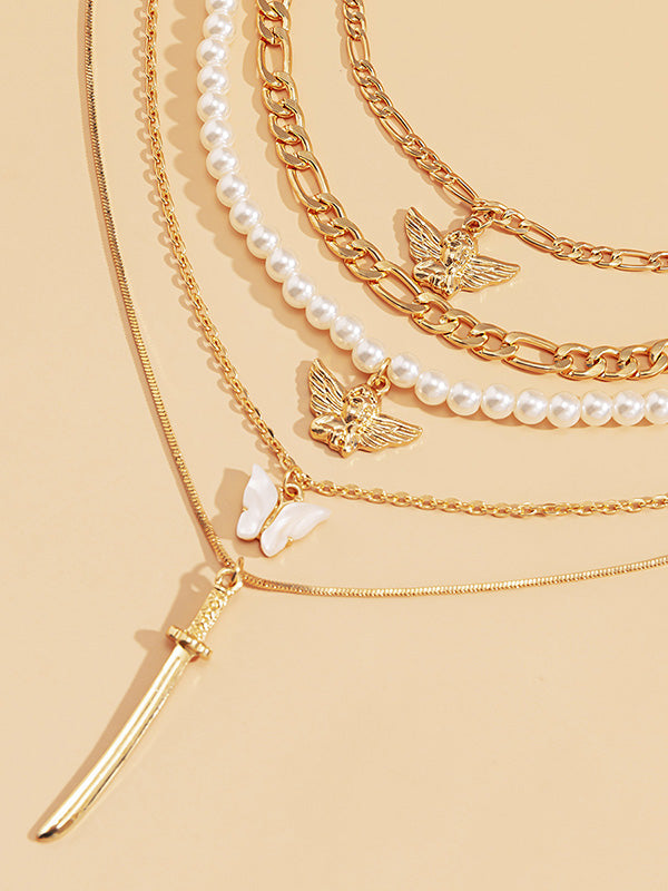 Retro Street Shooting Butterfly Punk Multi-Element Suit Necklace