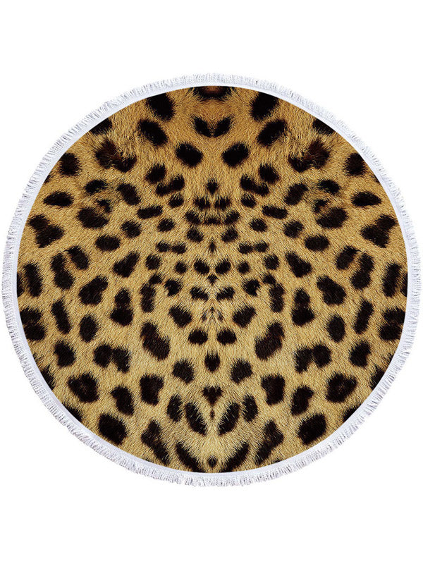 Stylish Animal Printed Round Shape Tasseled Soft Beach Mat