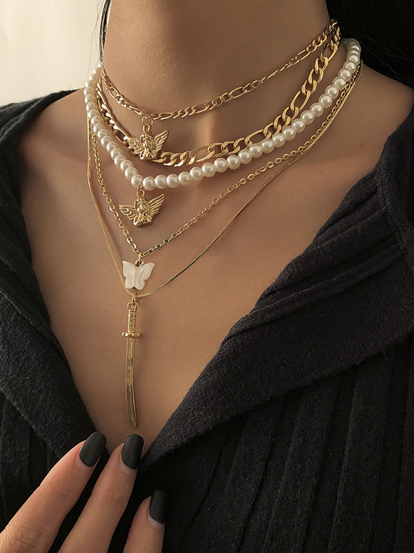 Retro Street Shooting Butterfly Punk Multi-Element Suit Necklace