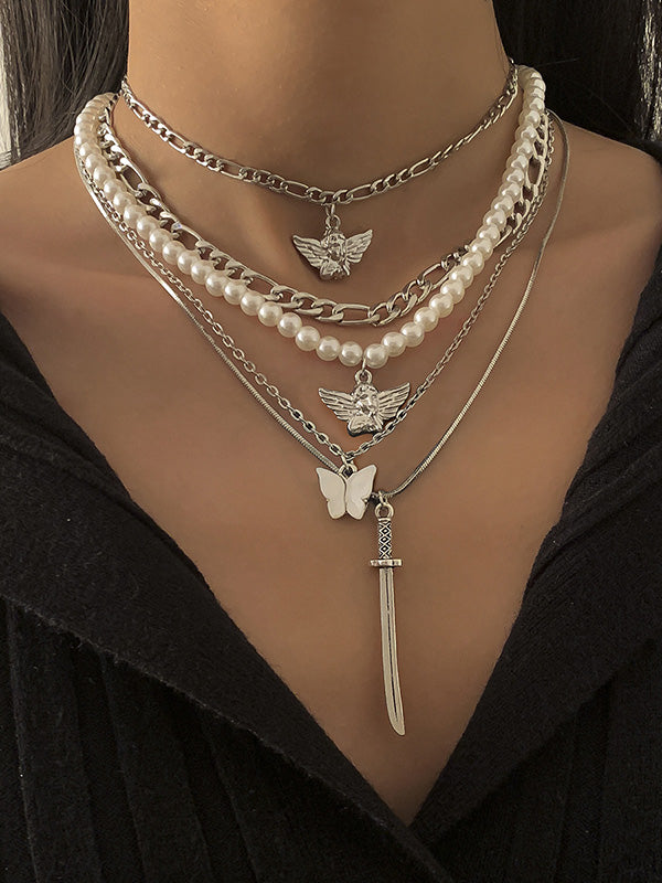 Retro Street Shooting Butterfly Punk Multi-Element Suit Necklace