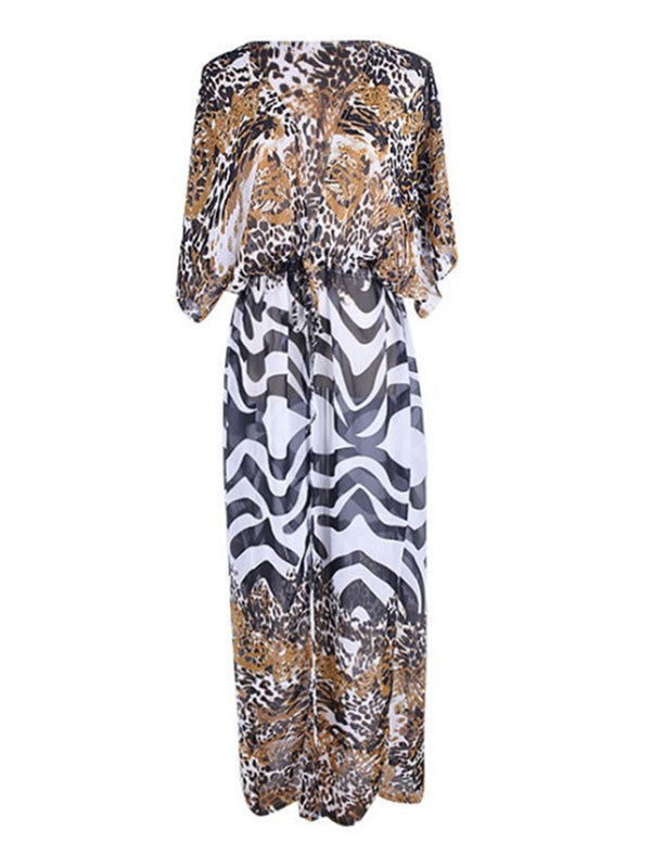 Chiffon Leopard&Zebra Short Sleeve Loose Cardigan Cover-Up Swimwear