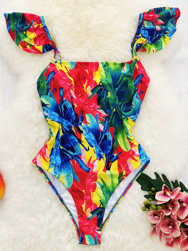 Sleeveless Tie-Dyed Padded Swimwear