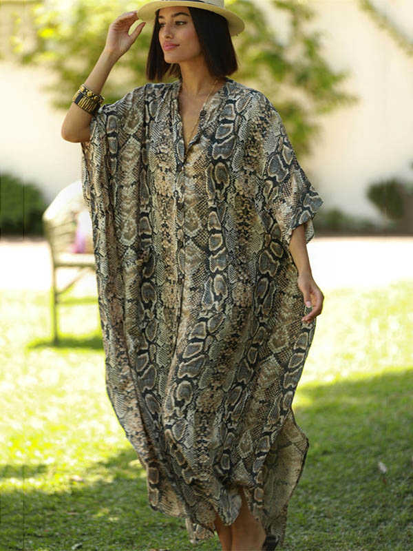 Animal Printed Loose Pocket Beach Cover-Up