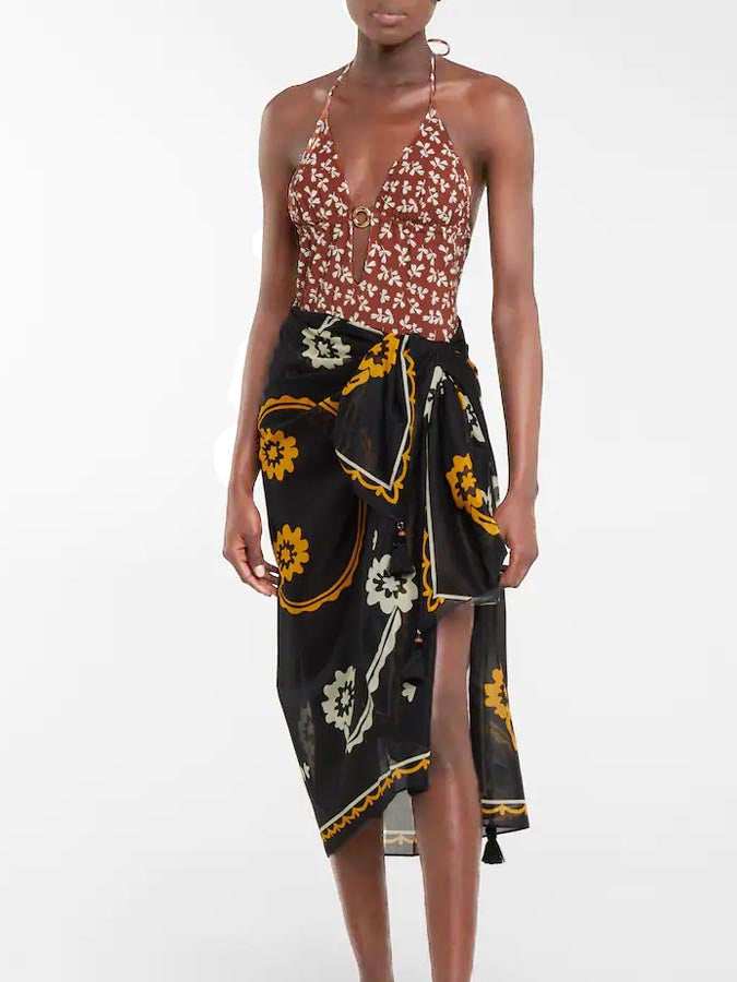 Halter Neck Print Cutout One Piece Swimsuit