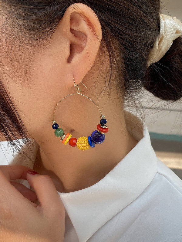 Fashion Mixed Color Beaded Decorate Big Earrings