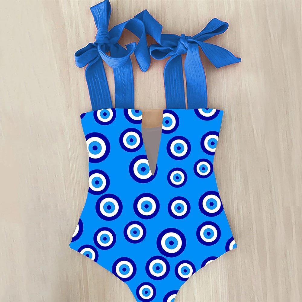 Blue Evil Eye Bow One piece Swimsuit