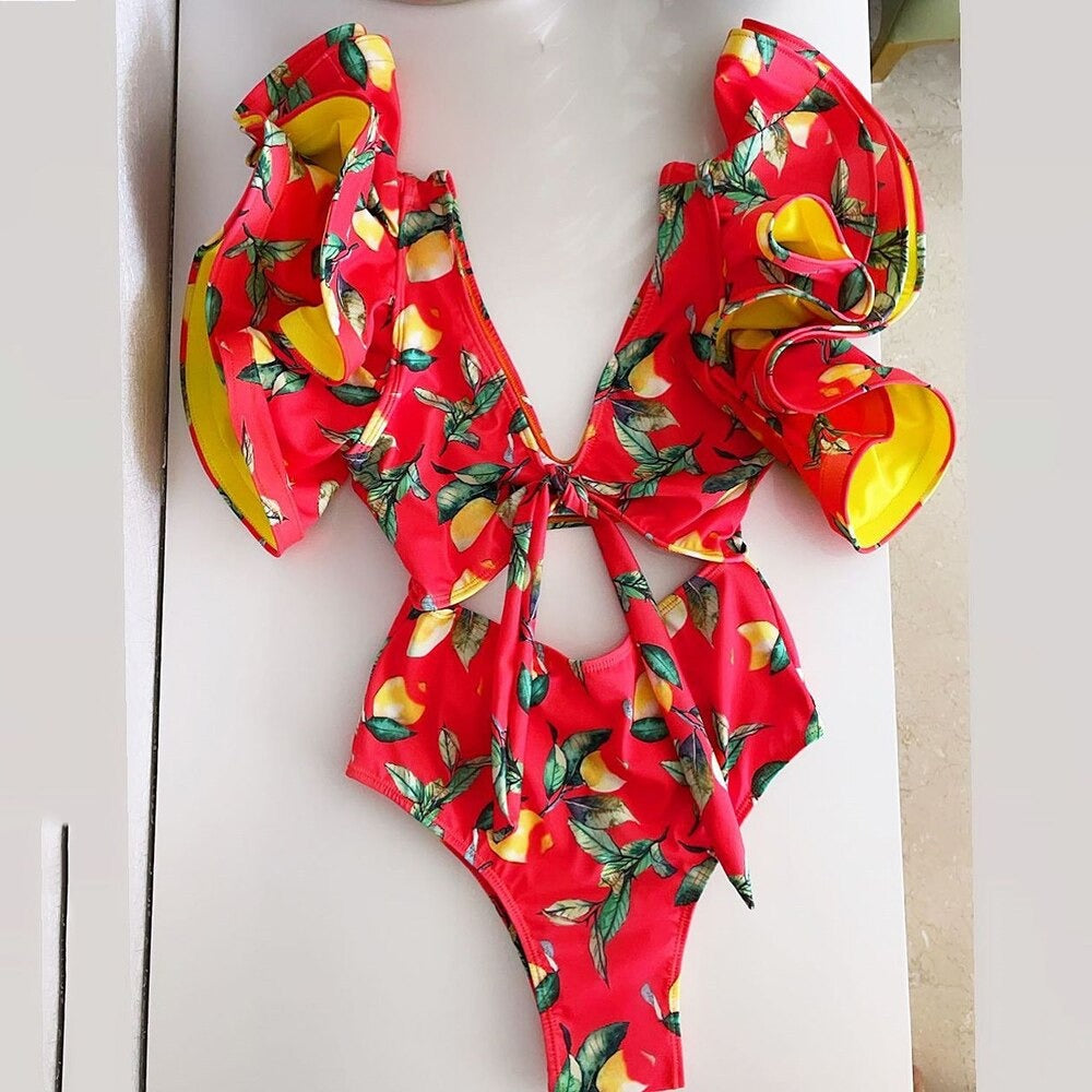 Ruffle Graphic Bikini Swimsuit