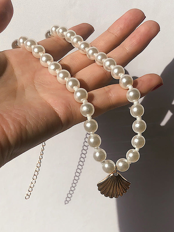Simple Single-Layer Geometric Round Bead Scallop Necklace