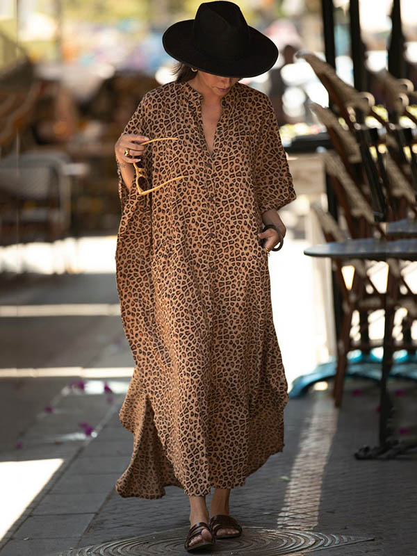 Animal Printed Loose Pocket Beach Cover-Up