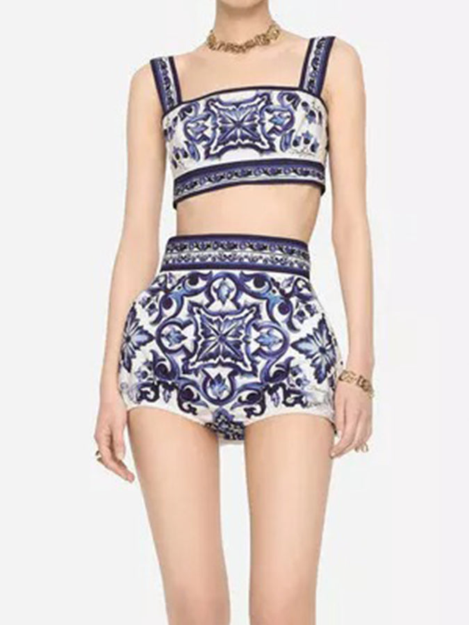 Blue Print Fashion T-Shirt and Skirt