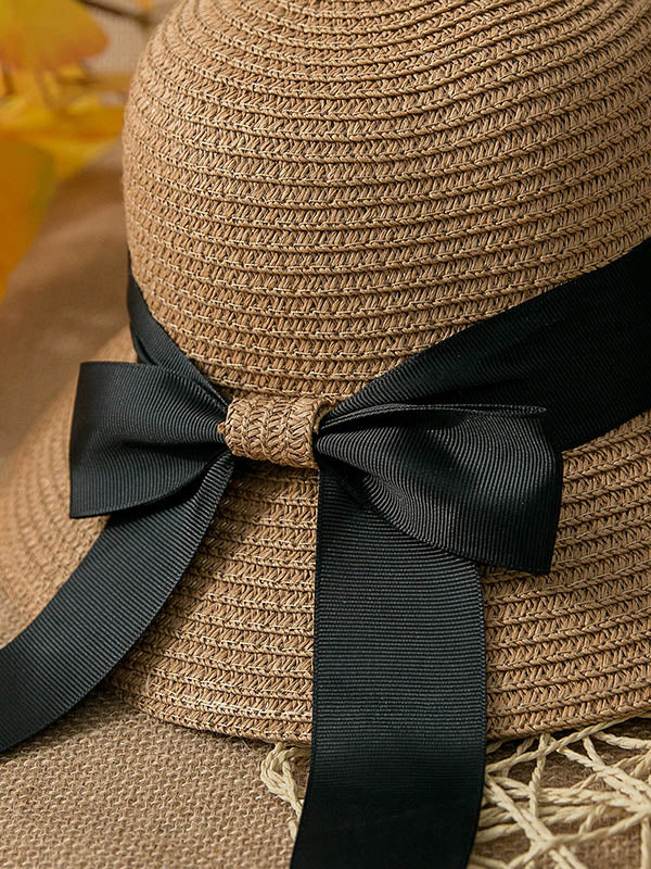 Sunscreen Straw Bow-Knot Woven Breathable Foldable Beach Hat