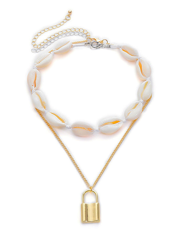 Fashion Mix And Match Shell Lock Double-Layer Necklace
