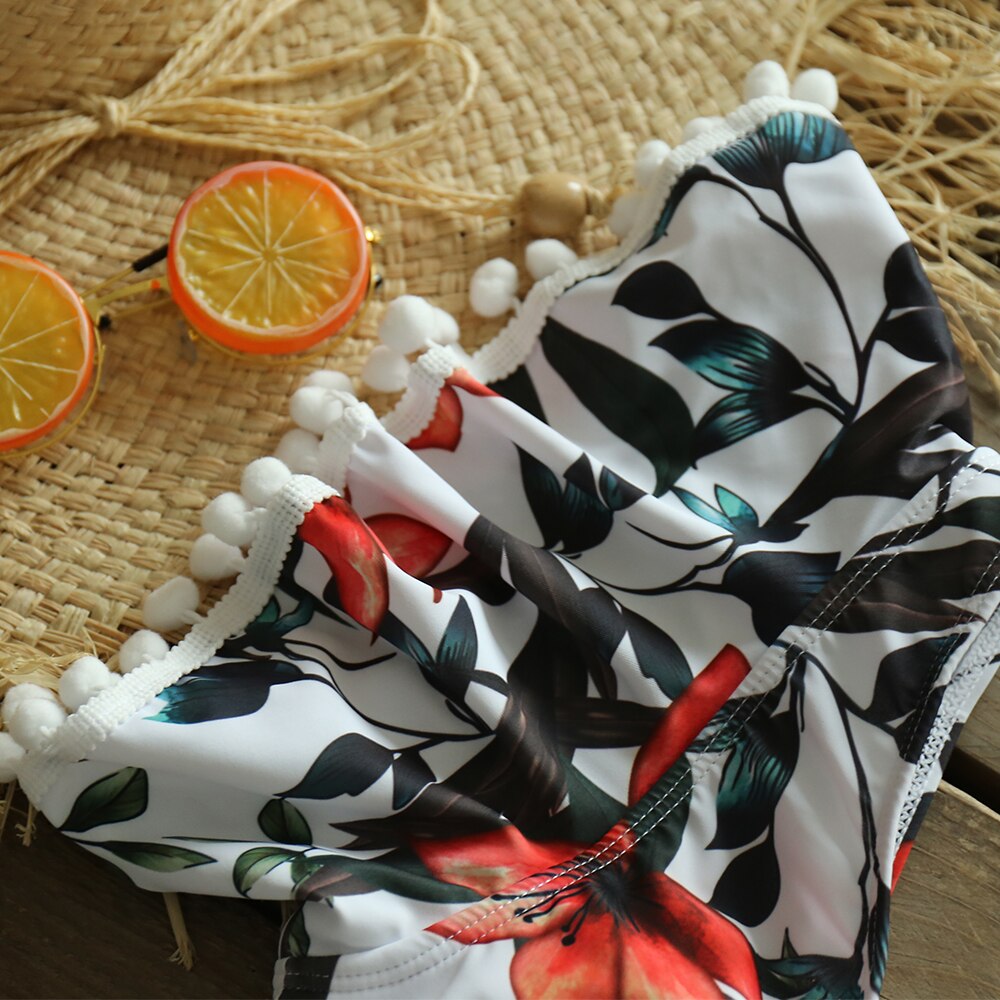 Print One Piece V-Neck Hollow Swimsuit